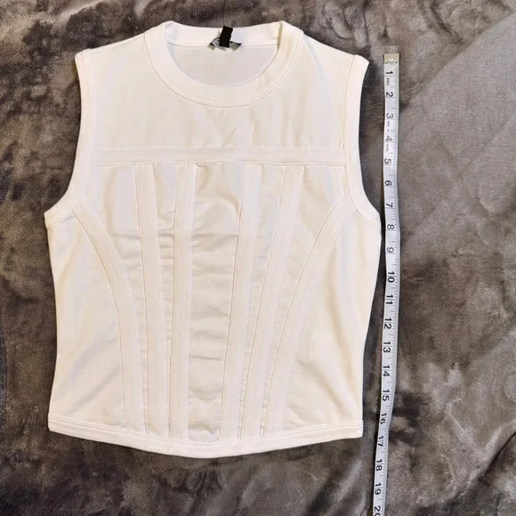 Express Brand New Fitted Crew Neck Corset Tank - White - Size Small - Picture 12 of 14